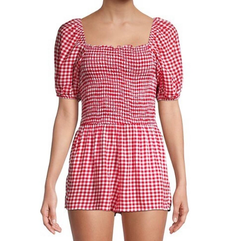 Love Ady red and white smocked puff sleeve romper size small NEW